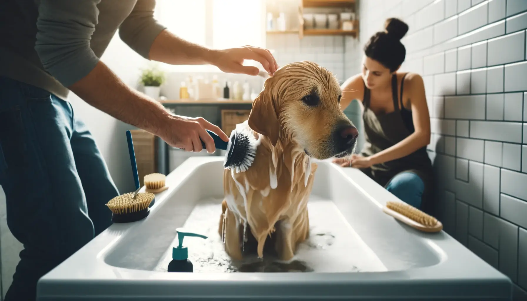 Flöhe bekämpfen - Hund wird gebadet